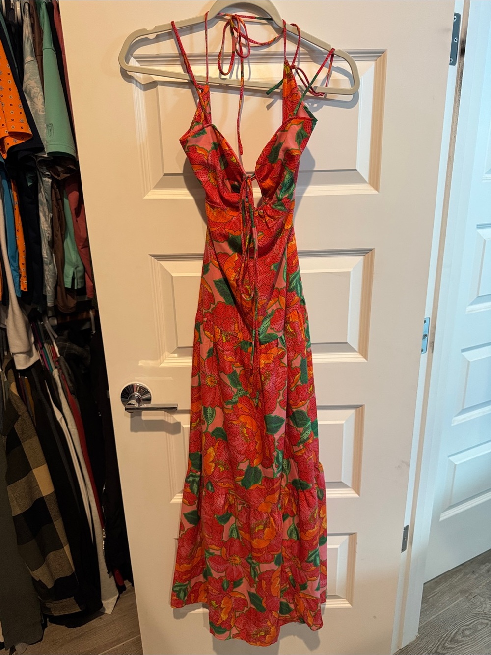 Crystal Doll Red Floral Halter Maxi Dress